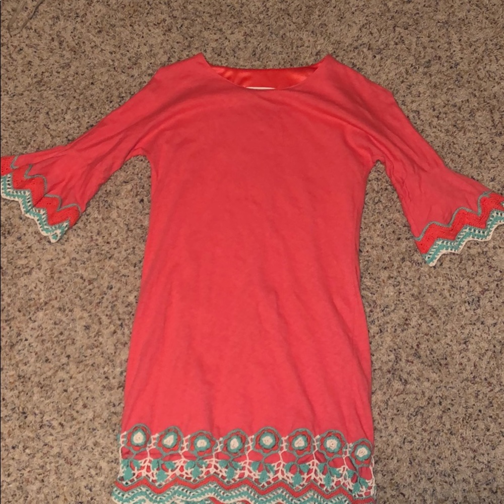 Coral embroidered dress!